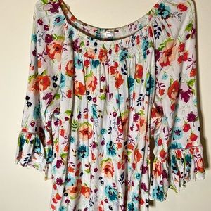 Terra & Sky women blouse plus-size 3x 24-26W floral Rayon